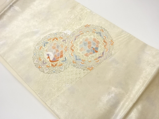 JAPANESE KIMONO / ABSTRACT PEACOCK PATTERN WOVEN A HINA DESIGN / ROLLE